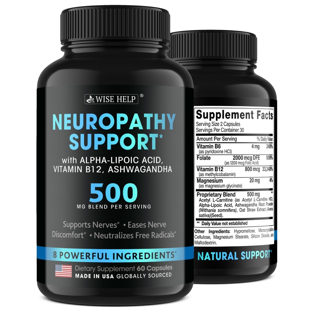 Neuropati Support Natural nerve discomfort Relief - Made in USA - Nerve antioxidant til trigeminal neuralgi, Diabetic & Periferal neuropati - hænder, hals, fødder og tæer behandlingsformel - 60 Caps