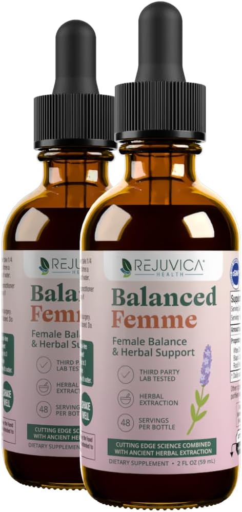 Rejuvica Sundhed Balanceret Femme - Menopause Support til Hot Flashs & Kvindelig Balance - Flydende levering til bedre Absorption - Black Cohosh, Dong Quai, Vitex, Maca Root & Mere!