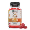 Zhou D3 + K2 - D3- vitamin K2 tillæg for kvinder og mænd, immunsupport- Vit D3 og K2 Gummy, Gelatine Free Formel med 5000 IE D3 og MK- 7 - 60 Veggie Gummies (Pakning med 1)