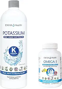 Eniva Liquid Ionic Kalium (32oz) og Omega-3 Fish Oil (60 caps) Boost Metabolic Funktion, Energi og immunsystem