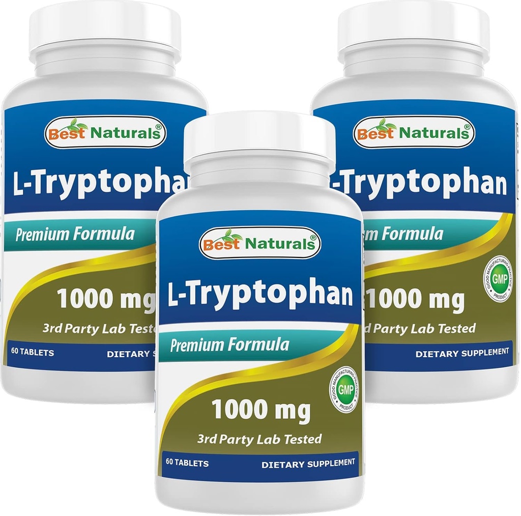 Bedste Naturals L- Tryptophan 1000 mg 60 tabletter (60 greve (pakning med 3))