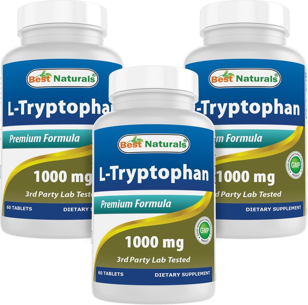 Bedste Naturals L- Tryptophan 1000 mg 60 tabletter (60 greve (pakning med 3))