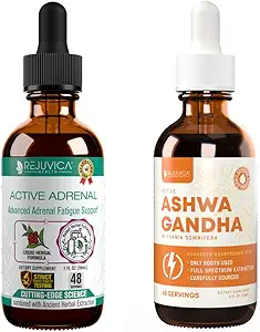 Aktiv Adrenal + Active Ashwagandha - Support Adrenal Health + Energy - Flydende levering til bedre Absorption - Rhodiola, Ashwagandha, B- Vitamin, Holy Basil & mere!