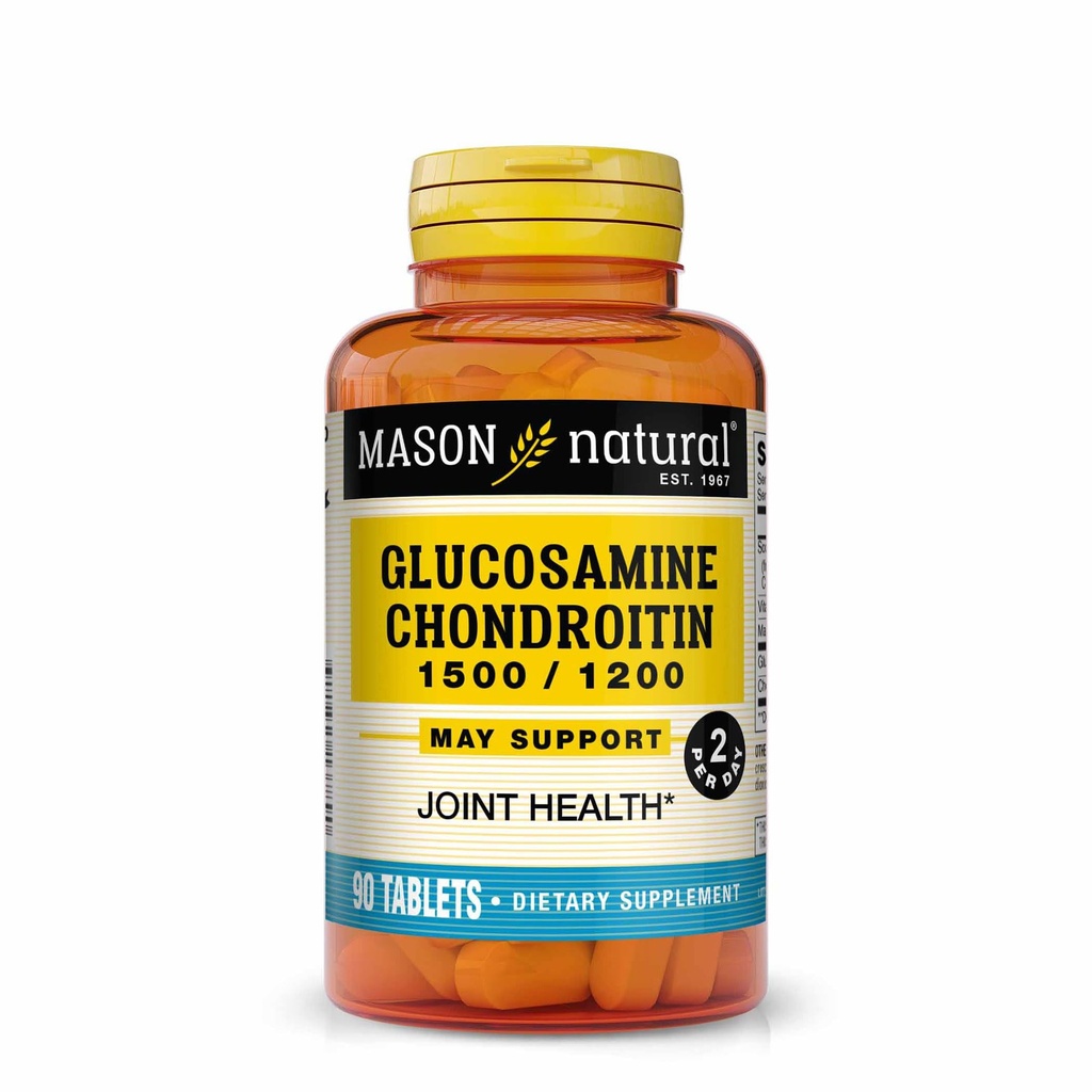 MASON NATURAL Glucosamin Chondroitin 1500 / 1200 2 Per dag med C-vitamin - Understøtter fælles sundhed, forbedret fleksibilitet og mobilitet *, 90 kapsler