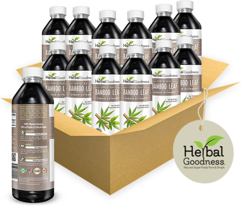 Bamboo Leaf Extract Liquid 12oz - Harness The Power of Nature for Skinand Hair Health - Rich in Silica for Stronger Nails, Organic, Non-GMO - Pure Liquid Vitality Herbal Goodness