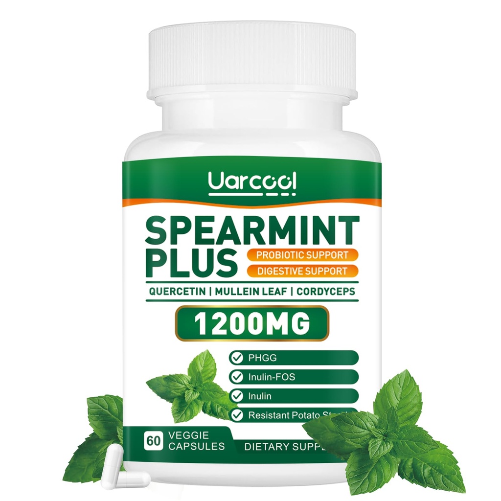 Spearmint Plus Supplement 1200mg - for fordøjelse, hud og mave sundhed, alternativ Spearmint Tea - USA Made & Testet - 60 Softgels