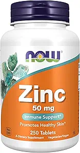Now Foods Supplements, Zink (Zink Gluconate) 50 mg, Understøtter enzymer funktioner *, immunforsvar *, 250 tabletter