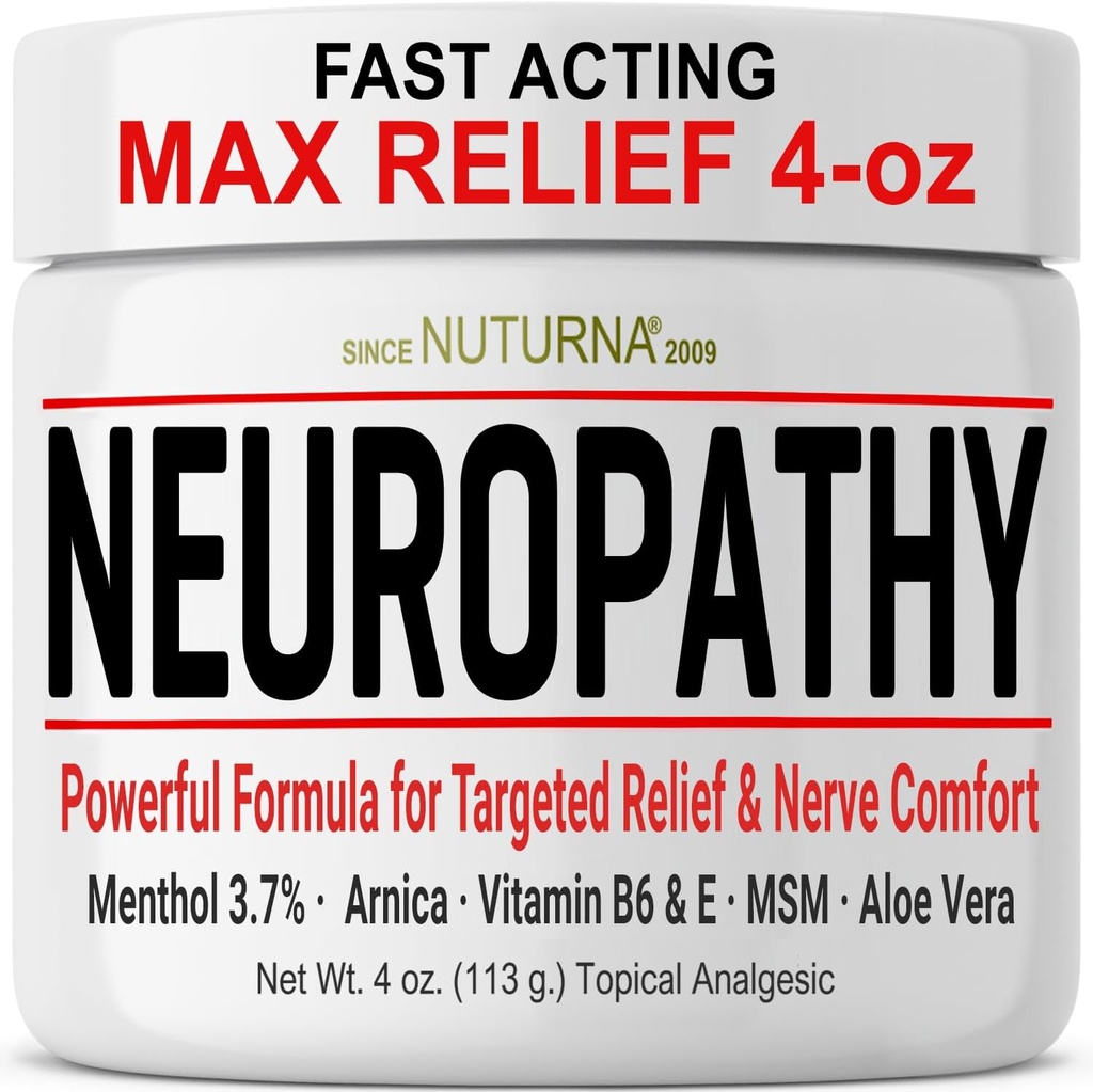 Neuropati nerve Relief Cream - Hurtig fungerende Max Relief for feet hænder Legs Toes Back - Ultra Strength Menthol Arnica Aloe Vera MSM, Lindrende naturlige nerve Comfort Relief, Paraben- Free 4 Oz