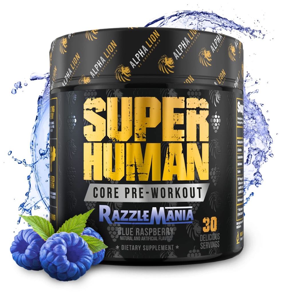 LION Core Pre Workout w / Creatin for Performance, Beta alanin for Muscle, Powder, L- Citrullin for Pump & Tri- Source Coffein for Sustained Energy (30 Servere, Blå Raspberry Flavor)