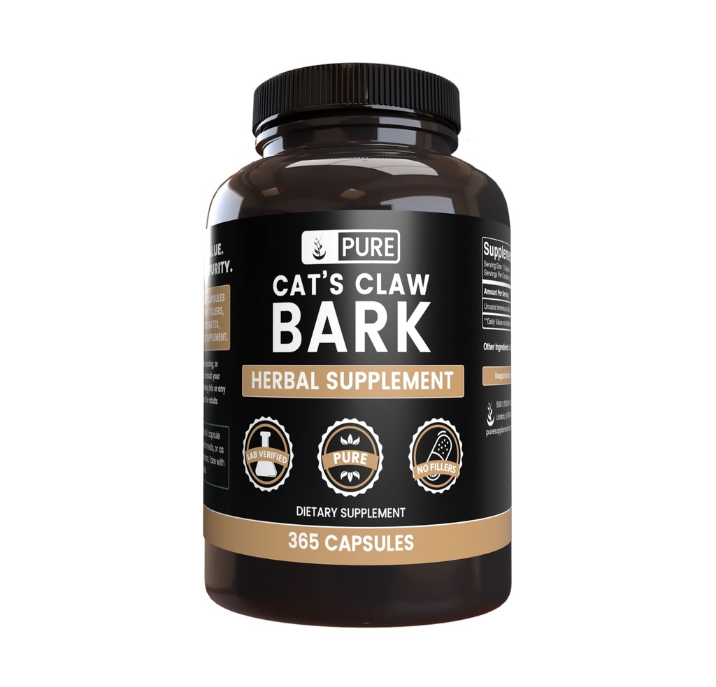 Pure Original Ingredienser Kat 's Claw Bark (365 Kapsler) Ingen Magnesium eller Rice Fillers, Altid Pure, Lab Verified