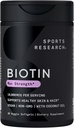 Sport Research ® Biotin 10,000mcg med økologisk kokosolie - Biotin (vitamin B7) for sund hud og hår støtte * - for kvinder og mænd - Vegan, non-GMO, gluten & soy- Free - 30 Veggie Softgels