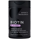 Sport Research ® Biotin 10,000mcg med økologisk kokosolie - Biotin (vitamin B7) for sund hud og hår støtte * - for kvinder og mænd - Vegan, non-GMO, gluten & soy- Free - 30 Veggie Softgels