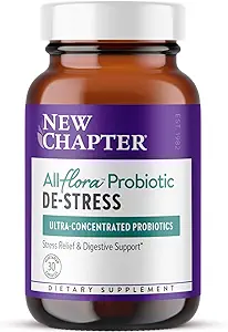 Nyt kapitel All- Flora ™ Probiotisk De- Stress Formel med Clinical- Strength Ashwagandha - Dual- Action Probiotika til fordøjelsessygdomme + Herbal Stress Relief Supplement *, 30 ct