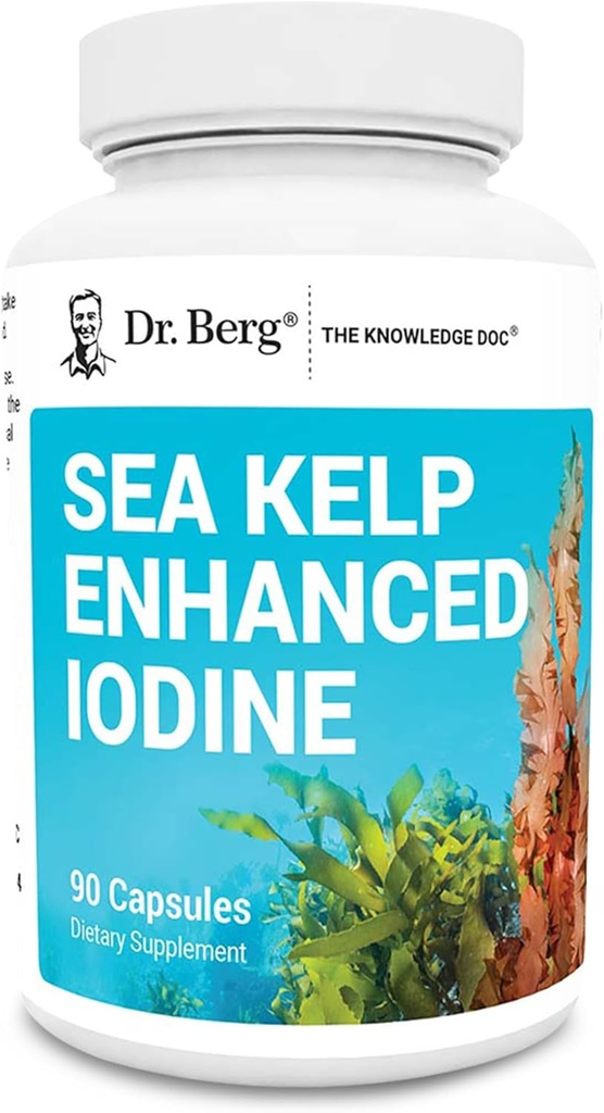 Dr. Berg Sea Kelp Forbedret jod - 200 mcg premium jod - Tang Blend indeholder Klamath Blue- Green Algae & Sea Kelp - 90 kapsler