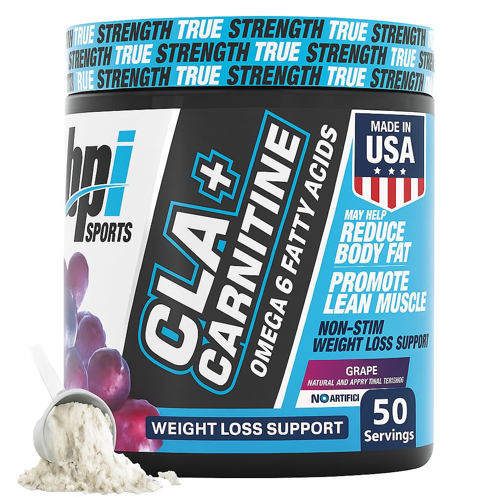 BPI Sports CLA + Carnitin - CLA L Carnitin & Linolsyre - L Carnitin supplement til vægttab, Metabolisme & Lean Muscle - Koffein Free - Grape - 50 Servering - 12.34 oz