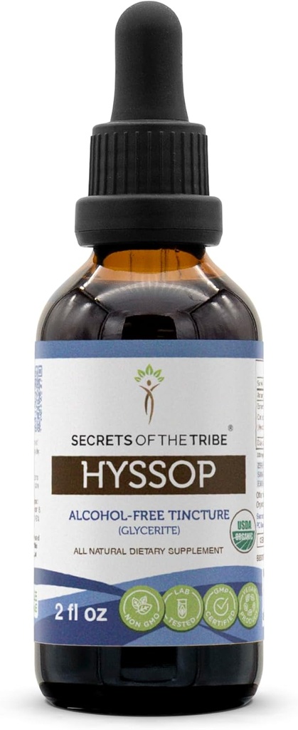 Hyssop USDA Organic Mezzogiorno 124; Alkohol- Free Extract, High- Potency Herbal Drops Mezzogiorno 124; Fremstillet af 100% Certificeret Organic Hyssop (Hyssopus officinalis) Tørret urt (2 oz)