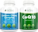Calcium Citrate Complex 1000mg + CoQ10 100mg - 365 Vegankapsler + 240 Softgels Bundle - uden D-vitamin - Made in USA