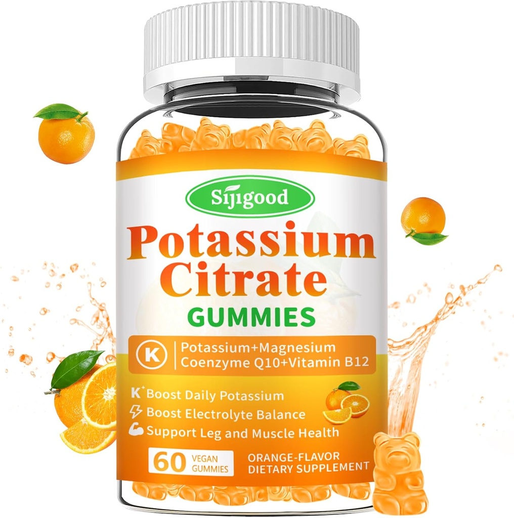Kalium Citrate Gummies - High Potency Kalium Supplement for Muscle Health, Leg Cramp Relief, Electrolyte Balance - Vegan, Non- GMO, Gluten- Free, Orange Flavor, 60 Greve