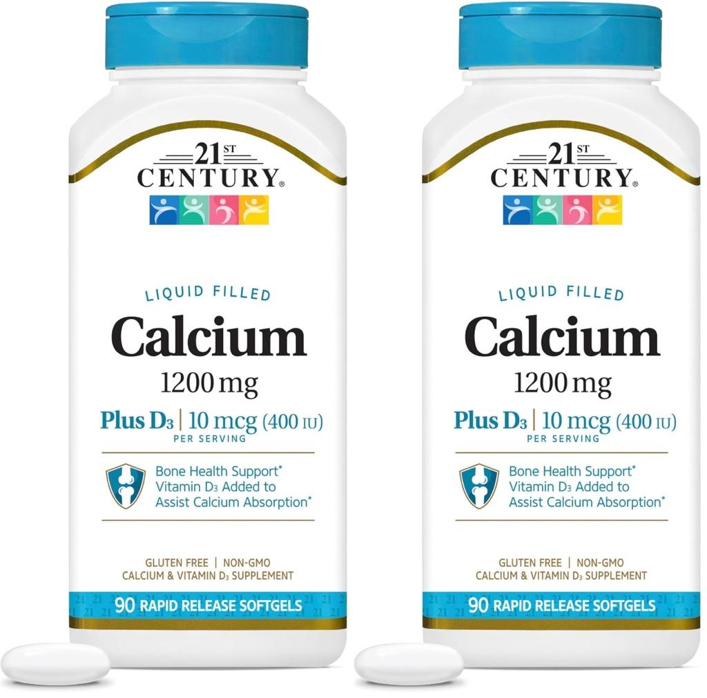 21. Century Calcium Plus D3 Liquid Filled Softgel, 1200 mg, 90 Greve (pakke med 2)