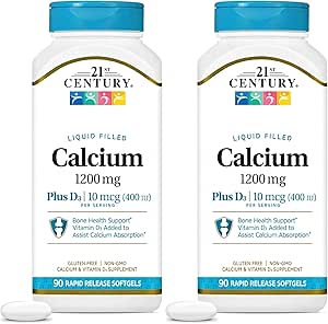 21. Century Calcium Plus D3 Liquid Filled Softgel, 1200 mg, 90 Greve (pakke med 2)