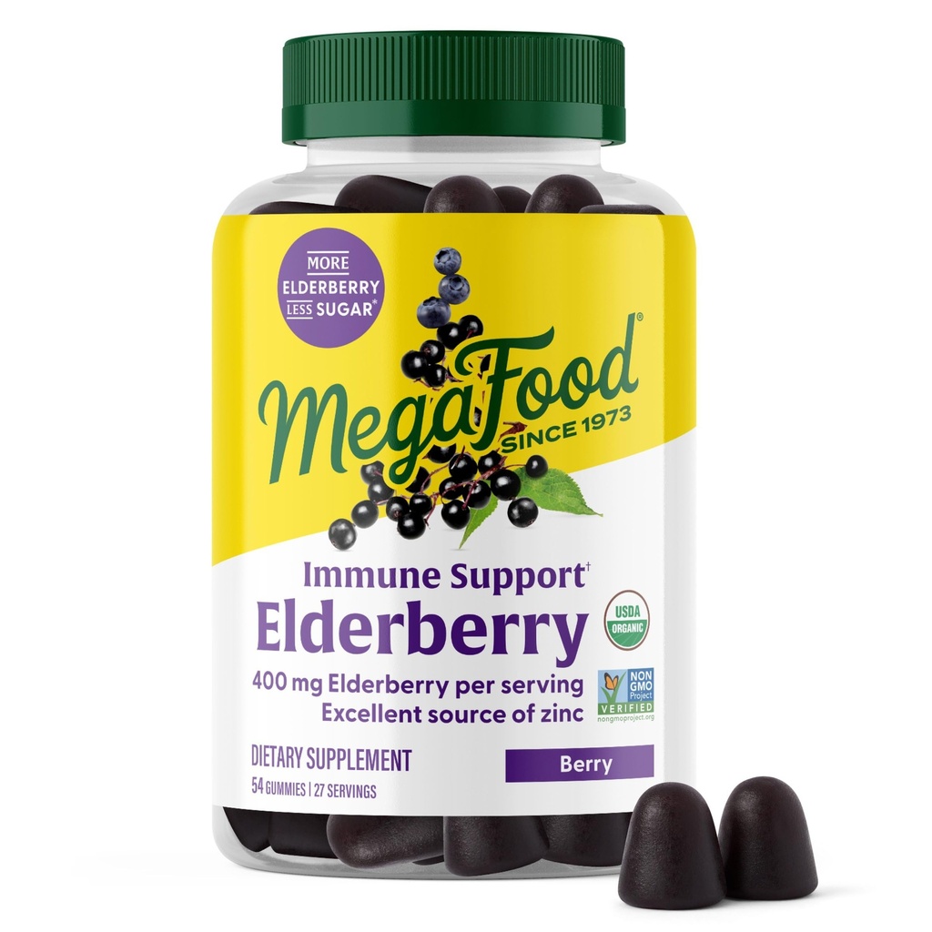 Megafood Elderberry Immunsupport - Vegansk Elderberry Gummies for voksne - Lavet med zink og real food - Pectin- baseret, Gluten- Free, USDA Organic - 54 Gummies, 27 Servere