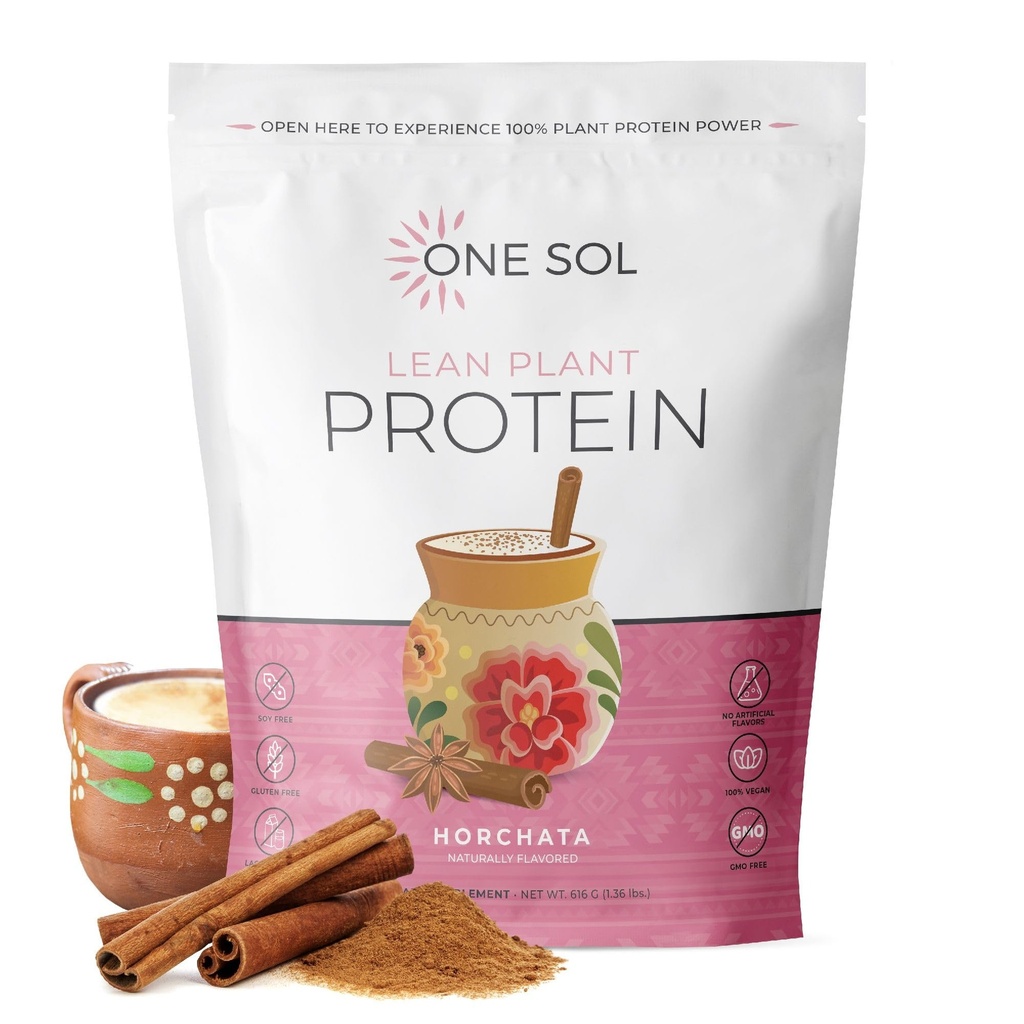 One Sol Lean Plant- baseret protein pulver, Pea & Brown Rice Protein, Low Carb, Vegansk Friendly - Gluten, Lactose, & Soy Free - Ingen tilsat sukker, ikke-GMO, Ren ernæring, Ingen bloating (Horchata)