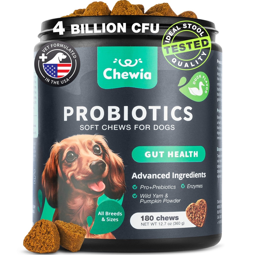 Probiotika til hunde Gut Sundhed, fordøjelse, Immunitet, Gær Balance, Itchy Skin, Allergier Support - Hund Probiotiske Chews med fordøjelsesenzymer til Gut Flora Soft Treats med Græskar og Gær Pulver