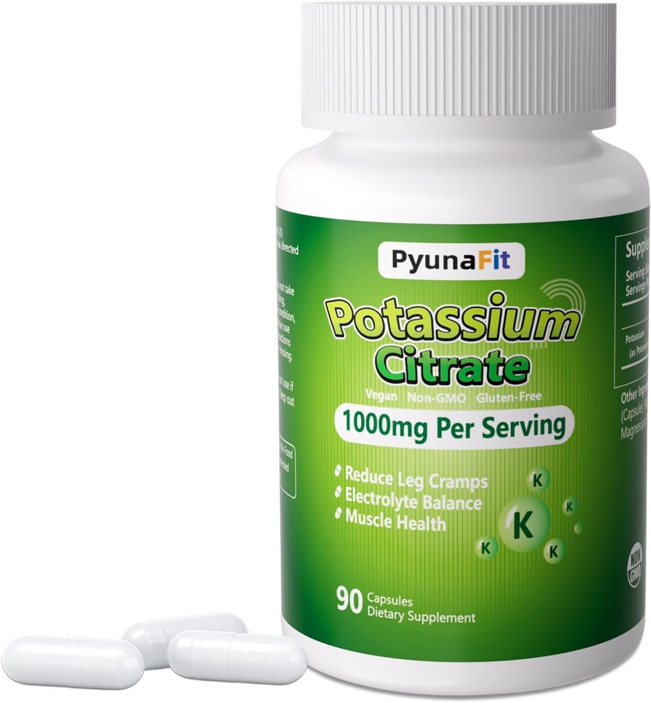 Kalium supplement 1000mg - høj kaliumcitrat for ben kramper, muskel sundhed, og hjerte støtte, non-GMO & gluten- fri, 90 kapsler