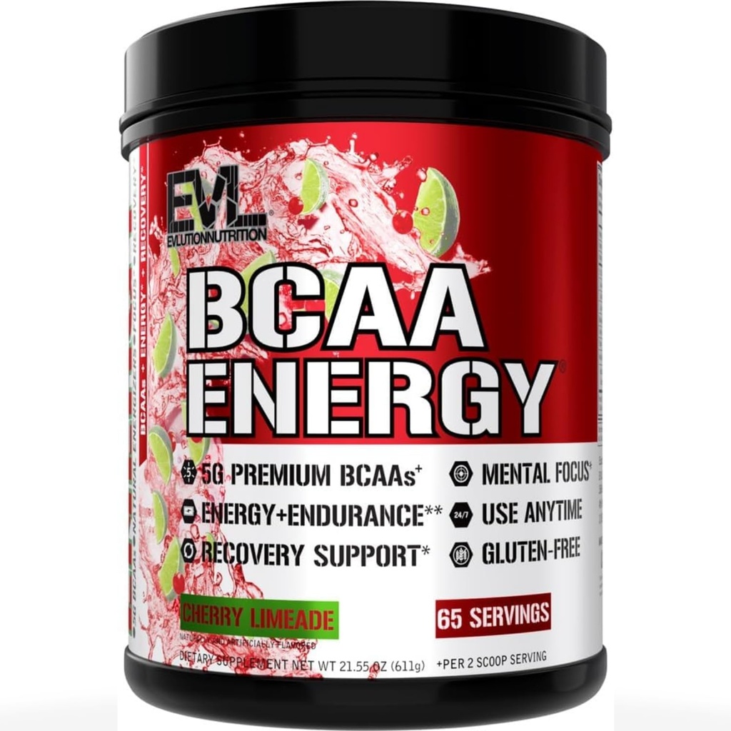 Evolution EVL BCAAs Aminosyrer Powder - BCAA Energy Pre Workout Powder for Muscle Recovery Lean Growth and Endurance - Rehydrating Post Workout Recovery Drikke med naturlig koffein - Cherry Limeade