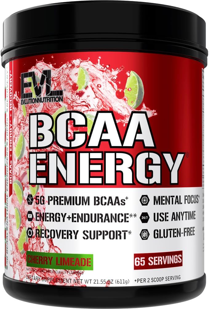 Evolution EVL BCAAs Aminosyrer Powder - BCAA Energy Pre Workout Powder for Muscle Recovery Lean Growth and Endurance - Rehydrating Post Workout Recovery Drikke med naturlig koffein - Cherry Limeade