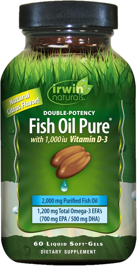 Double- Potency Fish Oil Pure by Irwin Naturals, Citrus Flavor med vitamin D-3, 60 flydende blød- Gels