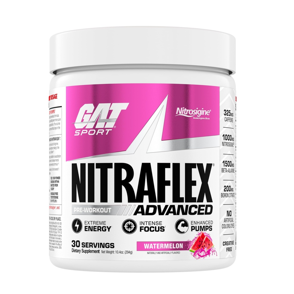 GST SPORT Nitraflex Advanced Pre- Workout Powder, Øger blodgennemstrømningen, øger styrke og energi, forbedrer motion ydeevne, Kreatin-fri (Watermelon, 30 Servere)
