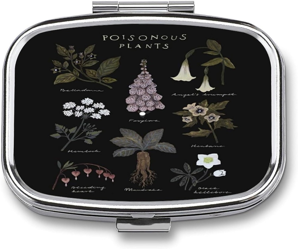 Metal 2 Segment Pill Organizer Travel Friendly Portable Compact Pill Box Cute Pill Case at holde vitaminer, Fish Oil, Kosttilskud, medicin, Tablet til purse, Pocket. (Giftige planter)