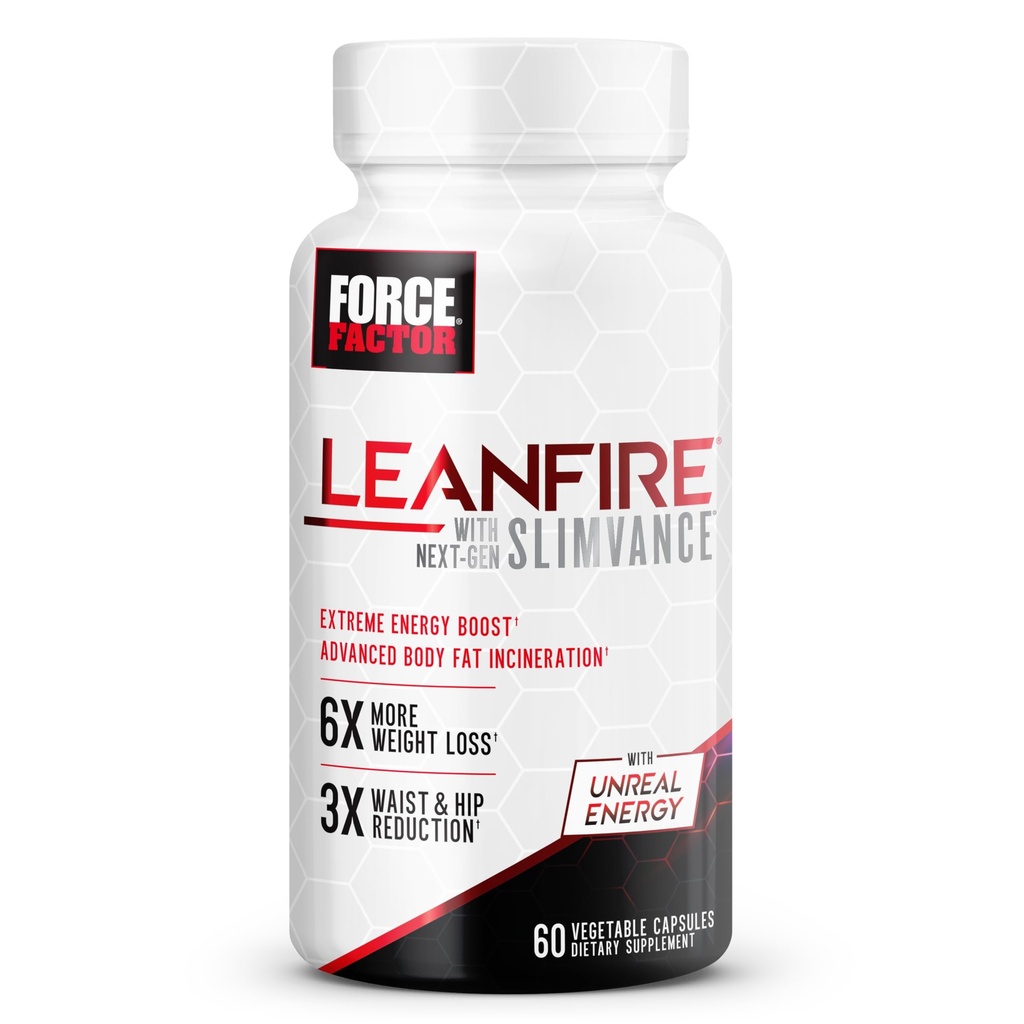 FORCE FACTOR LeanFire med Next- Gen SLIMVANCE Advanced Thermogen Fat Burner for vægttab med B Vitamin og Capsimax til Boost Metabolisme, Øge energi, og øge fokus, 60 kapsler