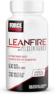 FORCE FACTOR LeanFire med Next- Gen SLIMVANCE Advanced Thermogen Fat Burner for vægttab med B Vitamin og Capsimax til Boost Metabolisme, Øge energi, og øge fokus, 60 kapsler
