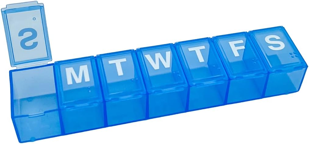 Basic Care Weekly (7-dag) Pill Organizer, Vitamin Planner, Og Medicin Box, Medium Compartments, Blå
