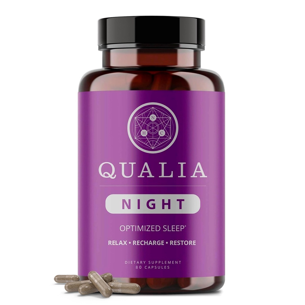 Qualia Night Sleep Aid Meap 124; Non- Habit Forming Measure 124; Science- Backed Supplement for Deep Genopfriskende Sleep Meap 124; Melatoninfri, Vegan, Non- GMO, Gluten- Free 80 Greve 124; (1 måned Tilgang)