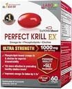 Labo Nutrition Perfect Krill EX, 1000mg antarktisk krill Oil Omega 3 EPA DHA, Højeste fosfolipider (over 56%) med Cholin, Astaxanthin • 124; Heart Brain Eye fælles sundhed, Lavet i USA, 60 bløddele