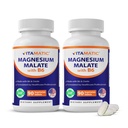 Vitamatic Magnesium Malat 2000mg per servering - 90 Vegetariske tabletter - Tilføjet B6 for maksimal absorption - Understøtter muskel, fælles, og hjerte sundhed * (2 flasker, uden smag)