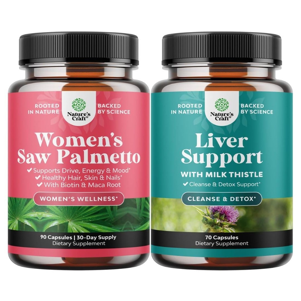 Bundle of Extra Strength Saw Palmetto for kvinder og lever rense Detox & reparation Formel - DHT Blocker Thickening Hår Vitaminer til hårtab for kvinder - Silymarin mælk tidsel lever Detox 70 Kapsler