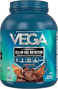 Vega All in One Nutrition Organic - 20g Plant- Based Pea Protein, Chokolade, 42 Servering, Vitaminer A & C, Probiotika, Grønne, Vegan, Keto, Gluten Free, 61.8oz (Packaging May Vary)