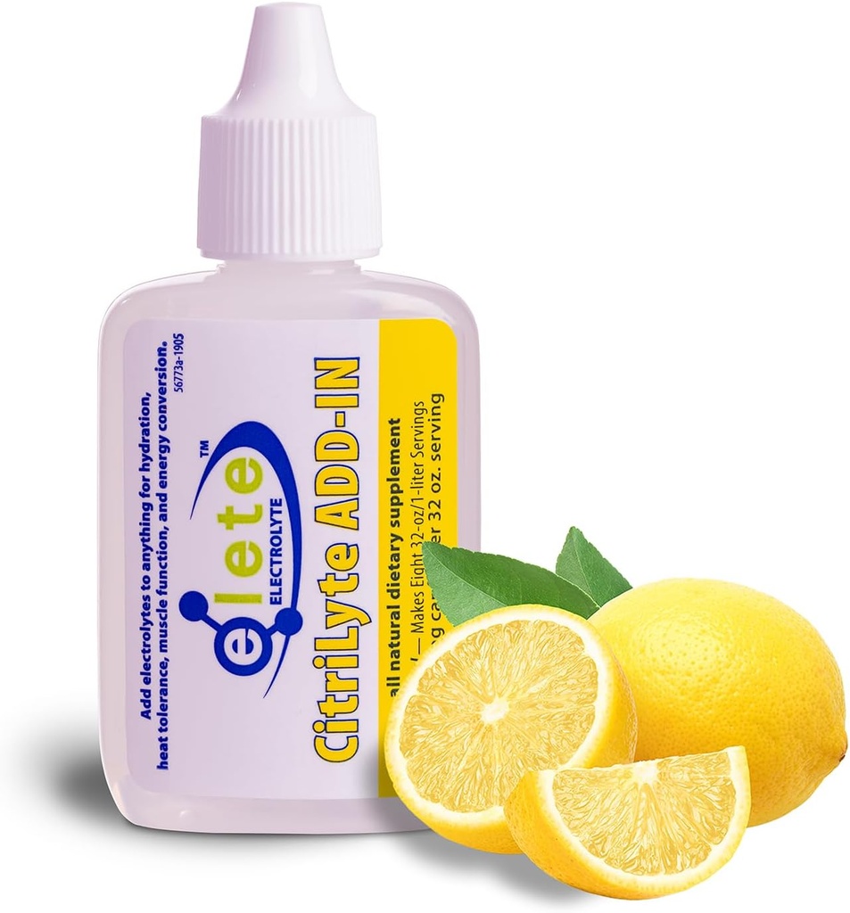 elete CitriLyte Electrolyte Add- in Hydration Drops ttesmå 124; Natrium, Magnesium, Kalium & Trace mindesmærke 124; Slight Lemon Flavor; Cramp Relief Medical 124; Transform enhver drik til en sportsdrik, 24,6 ml