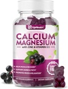Calcium Magnesium Zink med D3- vitamintilskud, sukkerfri kalciumgummier til kvinder Mænd, høj Absorption Zinkgummier til ben & muskel & immunforsvar, Vegansk Elderberry Flavor - 60 Greve