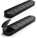 Large Weekly Pill Organizer, 2-Pack 7 Day Pill Box with Debossed Labels, Fade Resistant, BPA-Free Translucent Lids (Black & Black)
