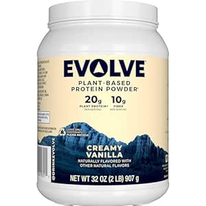 Evolve Plant Based Protein Powder, Vanilla Bean, 20g Vegan Protein, Dairy Free, Ingen Kunstig Smag, Non- GMO, 10g Fiber, Eksklusiv, 2 Pund (Packaging May Vary)