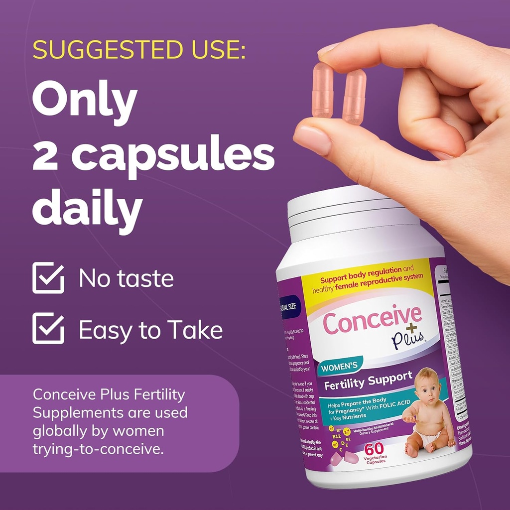 CONCEIVE PLUS ovulation + Women 's Fertility Combo, Understøtter fertilitet og ovarieregulering, 60 + 120 kapsler