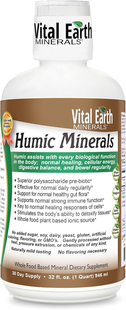 Vital Earth Minerals Humic Minerals - Fulvic Acid Supplement med 70 + Trace Minerals, Electrolytes for Recovery & Balance, 32 Oz + 1 Oz Cup