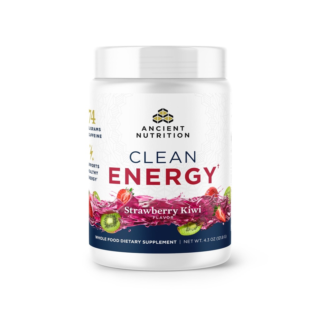 Ancient Nutrition Clean Energy Powder, Jordbær Kiwi, Understøtter sund energi og kognitiv sundhed, fremmer Mental Alerness og Fokus, 30 Servere