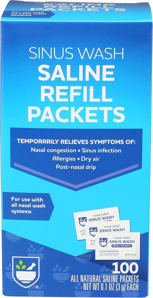 Rite Aid Sinus Wash Refill Kit, Individuelt indpakket Saline Packets - 100 Greve - 124; Nasal / Allergy Relief Saline Solution for Neti Pots - 124; Nasal Rinse