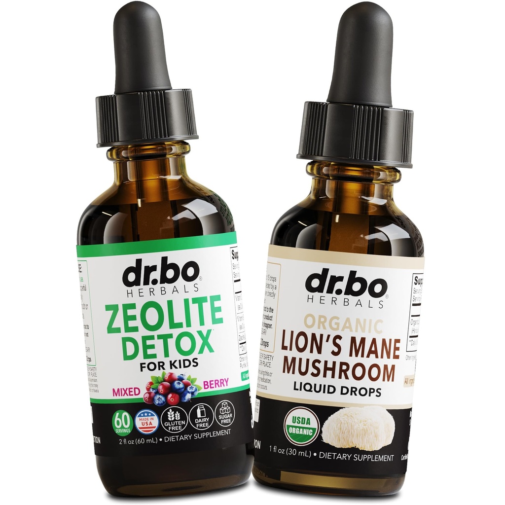 Zeolite Detox & Lions Mane Drops - Zeolit til børn og voksne med vitaminer B12 & D, Clinoptilolite Gentle Krop Daglig Detox Rense - Organic Lions Mane Mushroom Liquid Drops til fokus, tåge, hjerne
